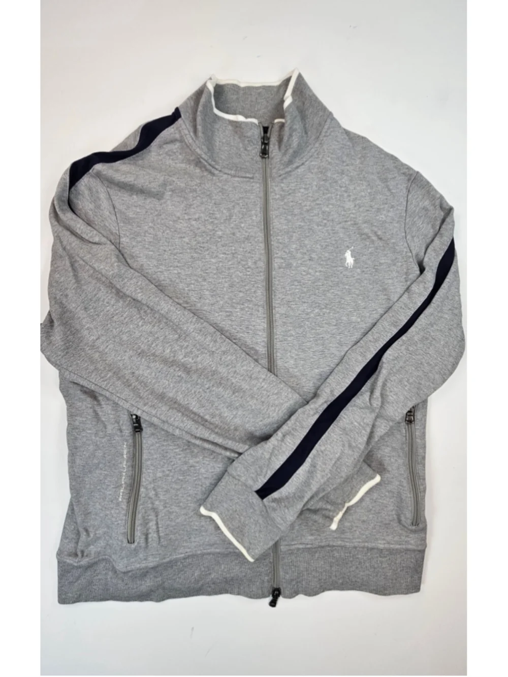Polo Ralph Lauren Performance Track Jacket Men XL Gray Navy Stripe Full Zip